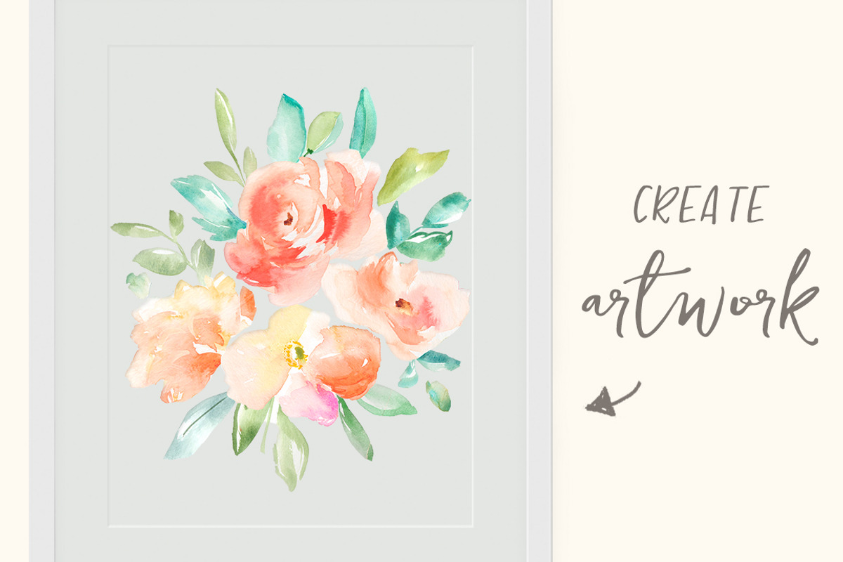Peonia Watercolor Design Set, an Illustration by Angie Makes (Photo 6 of 9)