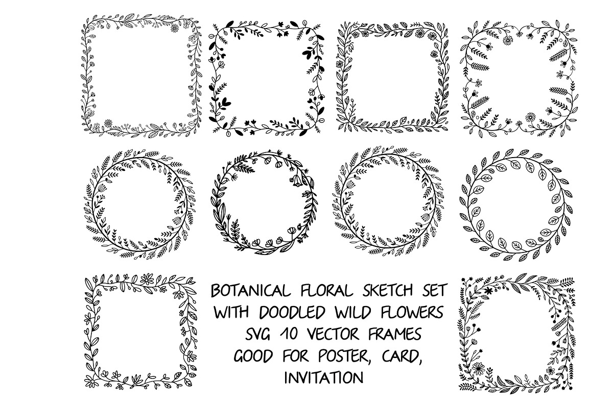 Doodled wild flowers svg frames, an Illustration by SketchArtStudio (Photo 1 of 3)