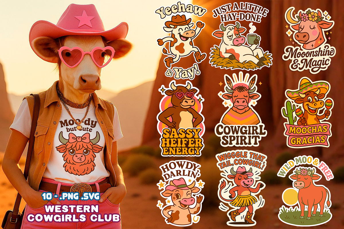 Western Cowgirls Club – Boho Cow SVG, an Object Illustration by LaVika (Photo 1 of 12)