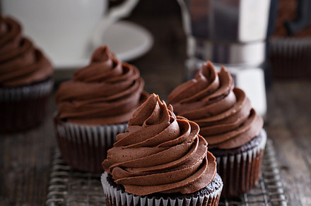 Chocolate cupcakes with whipped ganache stock photo containing chocolate and, a Food & Drink Photo by farwasser