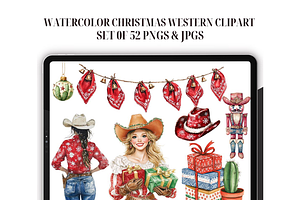 Watercolor Western Christmas Clipart