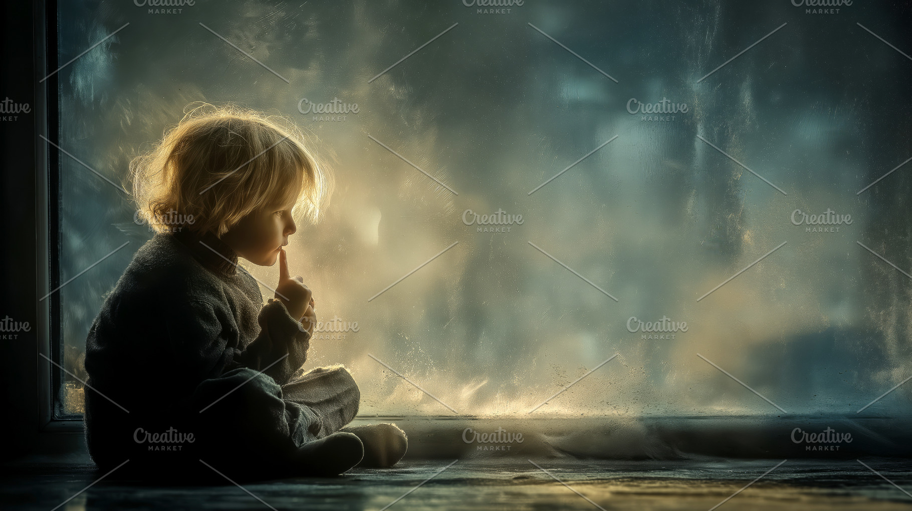 Child Sitting by a Window, a Person Photo by Ocean Digital Art