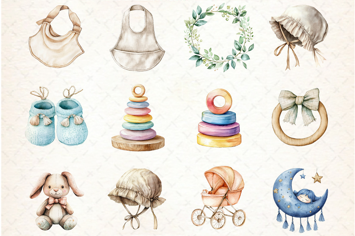 Baby Shower Clipart,Boho Nursery Cli, an Illustration by Libby Wishes (Photo 3 of 6)