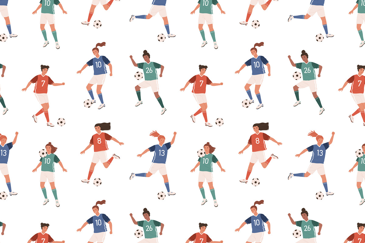Girl soccer players seamless pattern, a Pattern Graphic by Good Studio (Photo 2 of 4)
