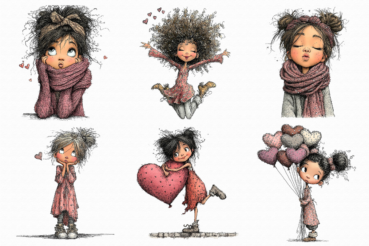 Whimsical Valentine Girl Clipart, an Illustration by Libby Wishes (Photo 8 of 8)