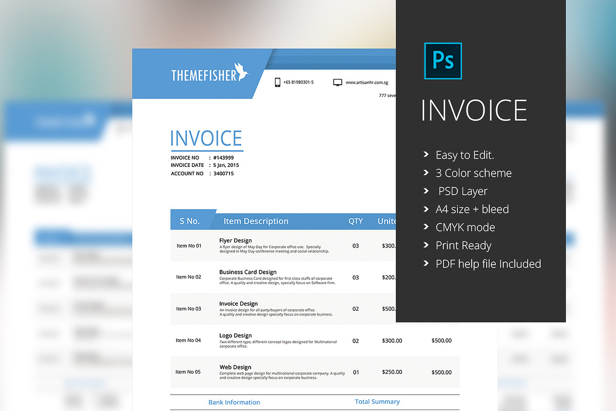 Professional Invoice, a Stationery Template by Themefisher (Photo 1 of 7)