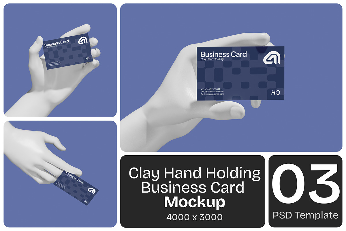 Clay Hand Holding Business Card Mock, a Merchandise Mockup by Permadi Creative (Photo 1 of 5)