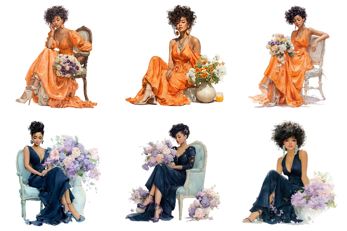 Black Woman Flowers Clipart, an Illustration by DreamArtGraphic (Photo 3 of 4)