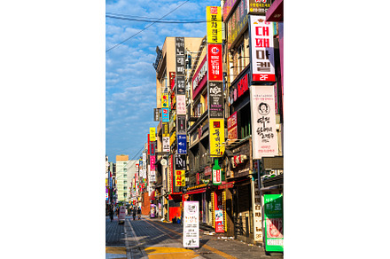 Colorful storefront signs at Suwon