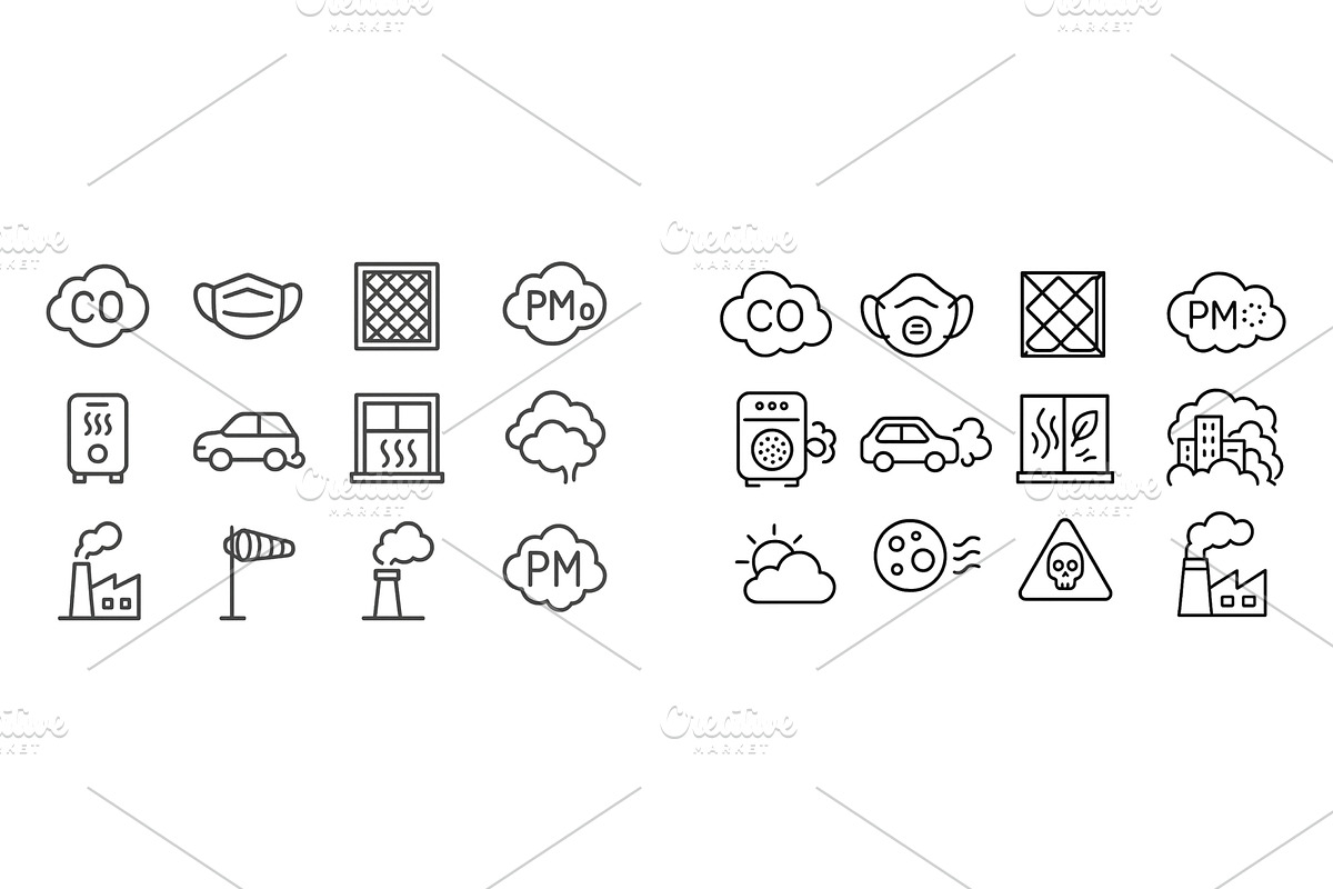 Illustration of air quality symbols, a Transportation Illustration by ZinetroN