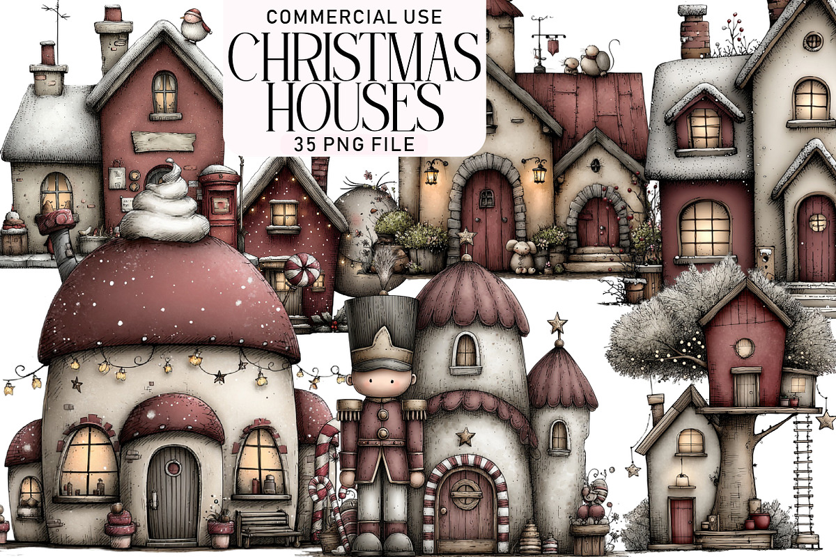 Christmas Houses Clipart Bundle, an Illustration by Daily.Designs (Photo 1 of 5)