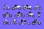 Bikers on motorcycles set, pattern, a Transportation Illustration by PaperTrident (Thumbnail 1 of 8)