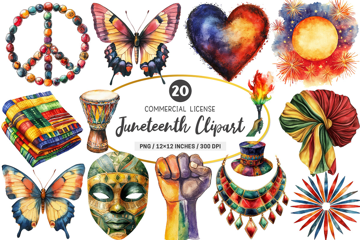 Watercolor Juneteenth Clipart, an Illustration by SinaCreation (Photo 1 of 5)