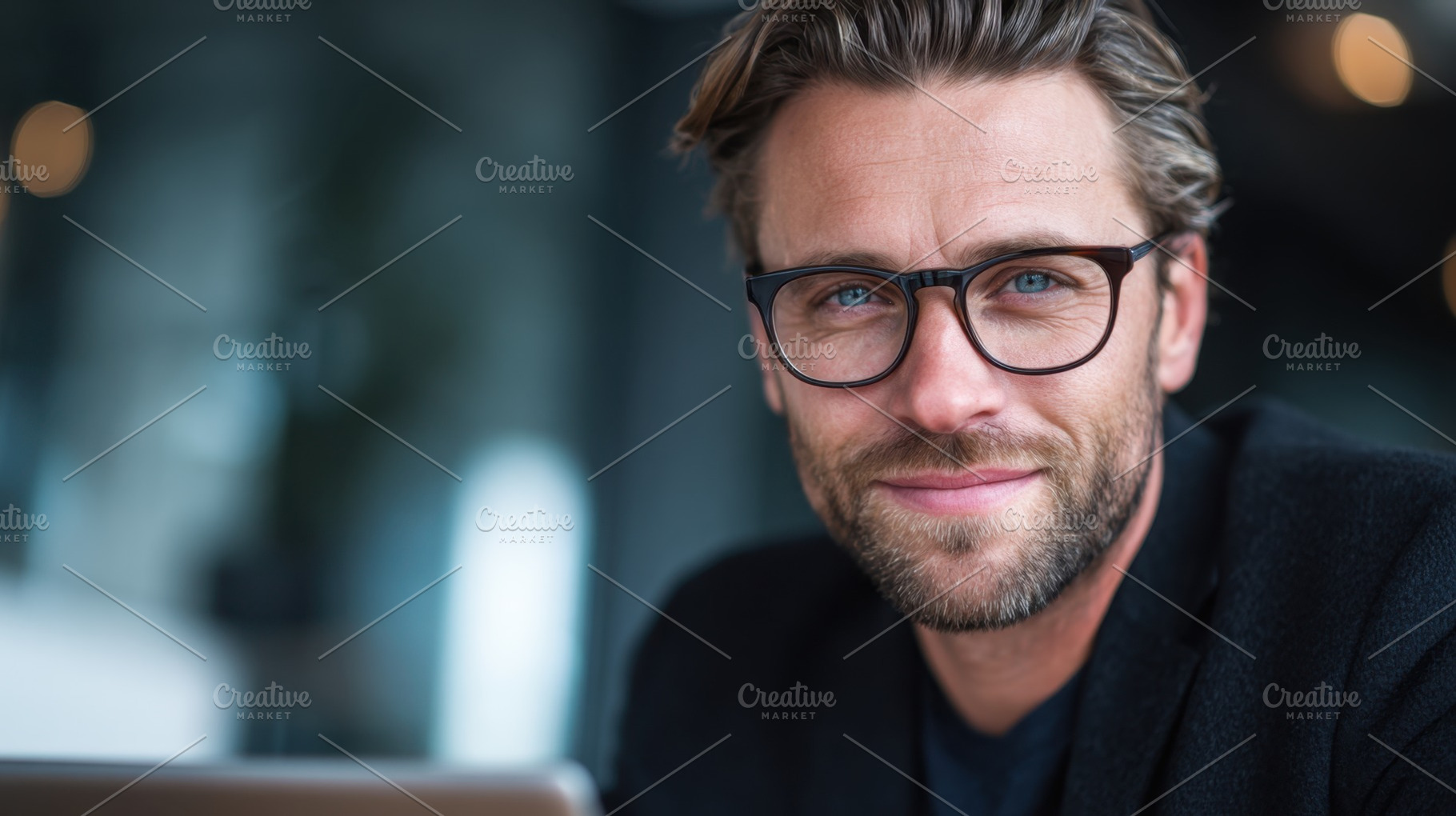 Man wearing glasses smiles at camera, a Photo by Beautiful things