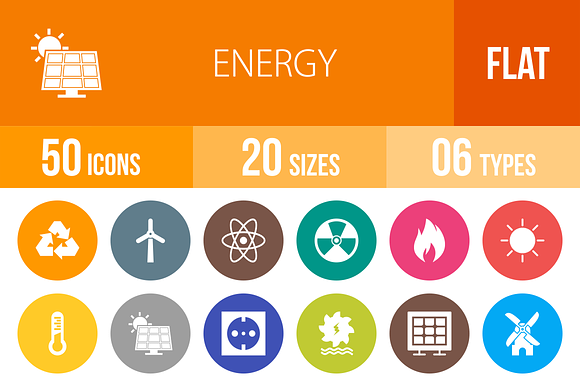 50 Energy Flat Round Icons preview 4