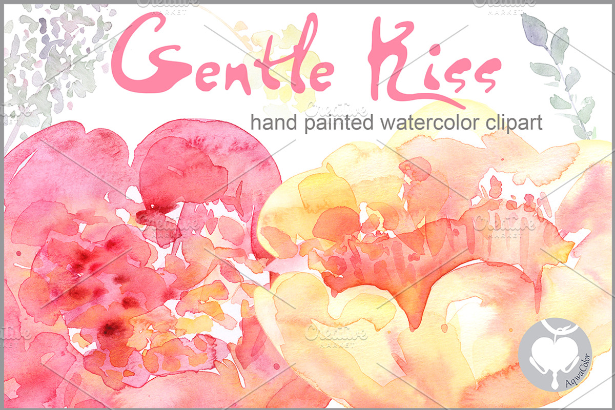 Watercolor clipart Peony Gentle Kiss, an Illustration by AqwaColor (Photo 1 of 5)