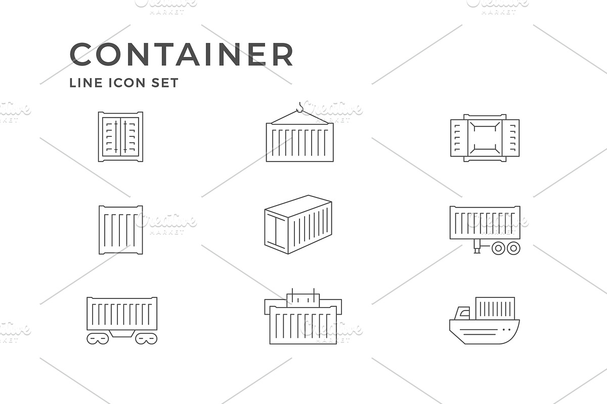 Set line icons of cargo container, an Outline Icon by motorama (Photo 1 of 2)