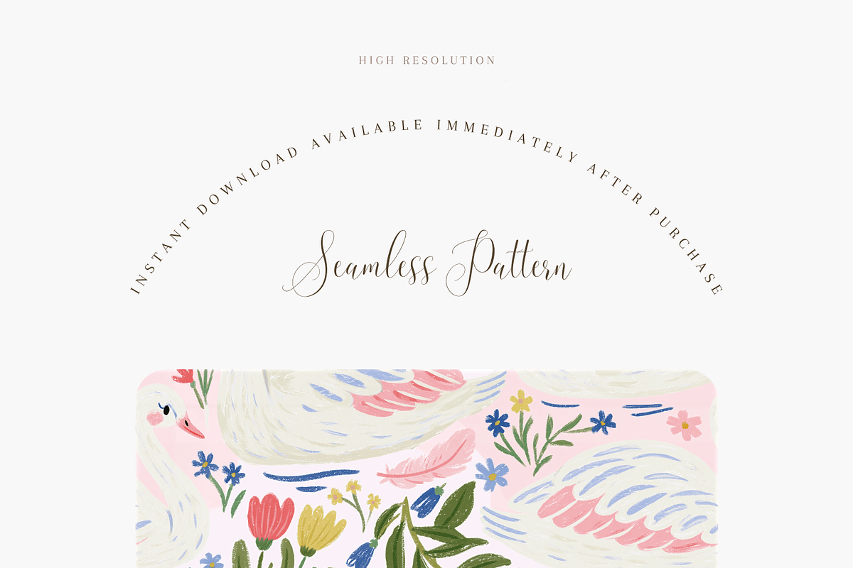 Swans and Floral Seamless Pattern, a Pattern Graphic by Pati Charm Studio (Photo 2 of 6)