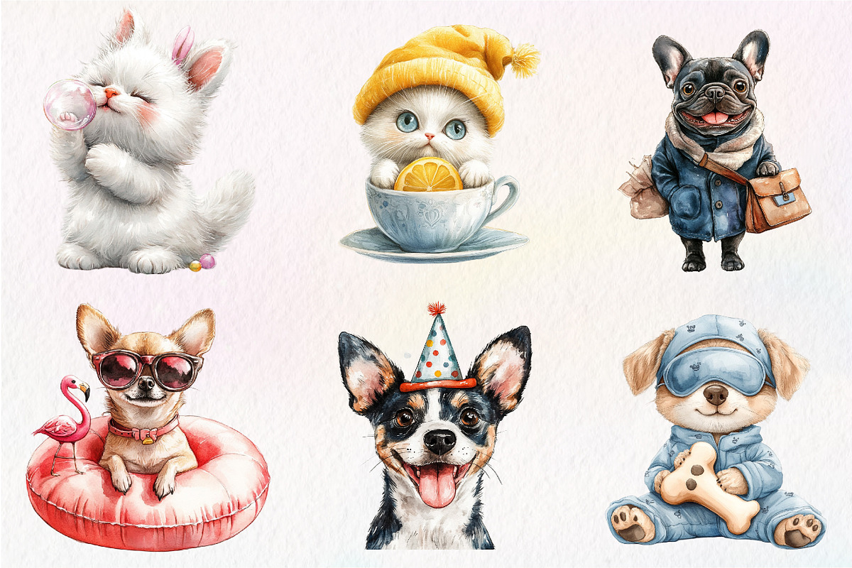 Quirky Dog and Cat Clipart, an Illustration by CreationArt (Photo 3 of 6)