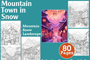Mountain Town in Snow Coloring Pages