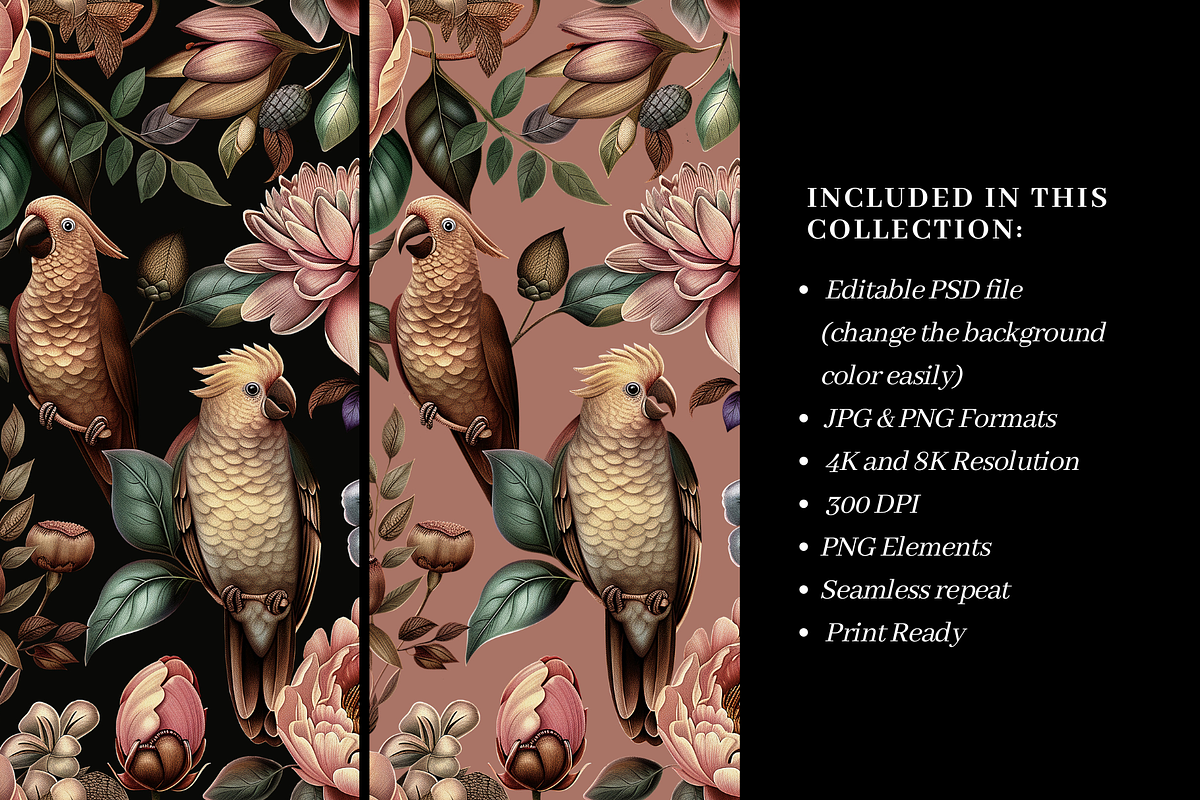 Seamless Floral & Parrot Pattern, a Pattern Graphic by LUSH Studio (Photo 2 of 6)