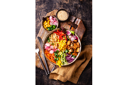 Vegan healthy poke bowl with tofu