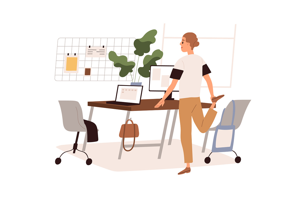 People do workout at workplace set, a Person Illustration by Good Studio (Photo 8 of 9)