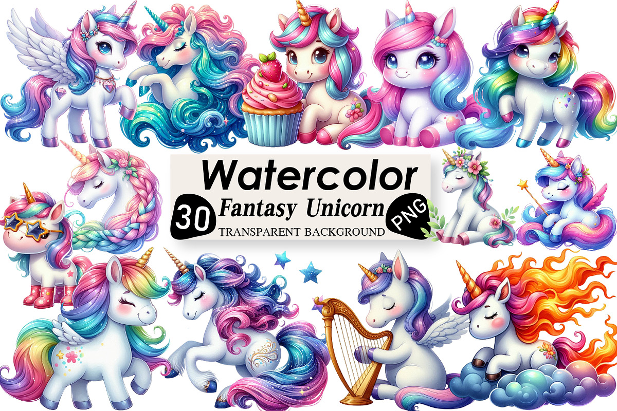 Fantasy Unicorn Clipart, an Illustration by Black Bird Studio (Photo 1 of 6)