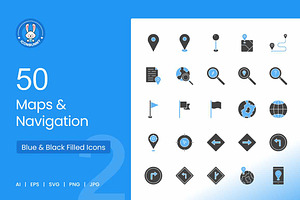 50 Maps & Navigation Blue & Black, an Icon by IconBunny