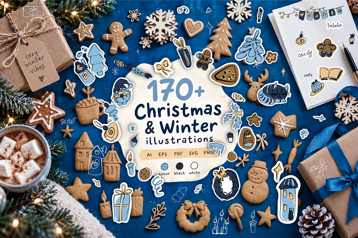 170+ Christmas & Winter Doodles, a Seasonal Illustration by lokfrid (Photo 1 of 6)