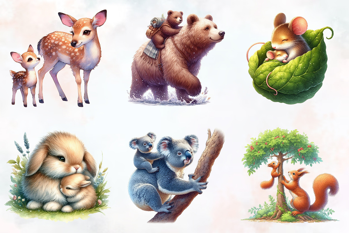 Cute Mama and Baby Animals Clipart, an Animal Illustration by RobertsArt (Photo 4 of 7)