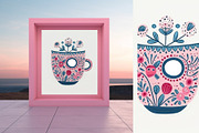 8 pink folk flower in cup print, a Decorative Illustration by ARTOZEN DIGITAL (Thumbnail 3 of 10)