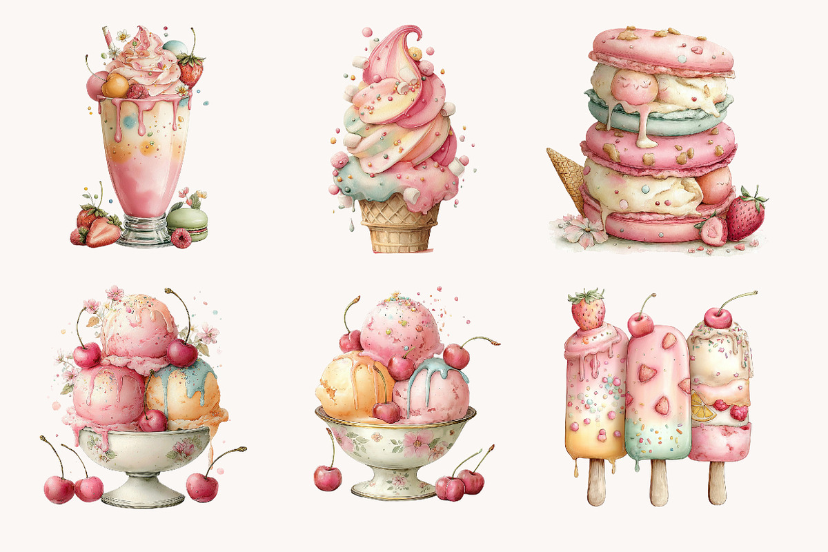 Whimsical ice cream Clipart, a Seasonal Illustration by Designworld (Photo 2 of 10)