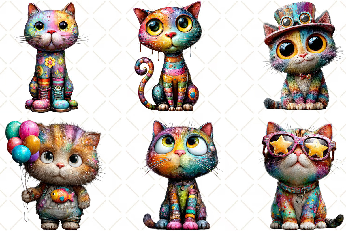 Quirky Cats Clipart Bundle, an Illustration by Black Bird Studio (Photo 3 of 6)