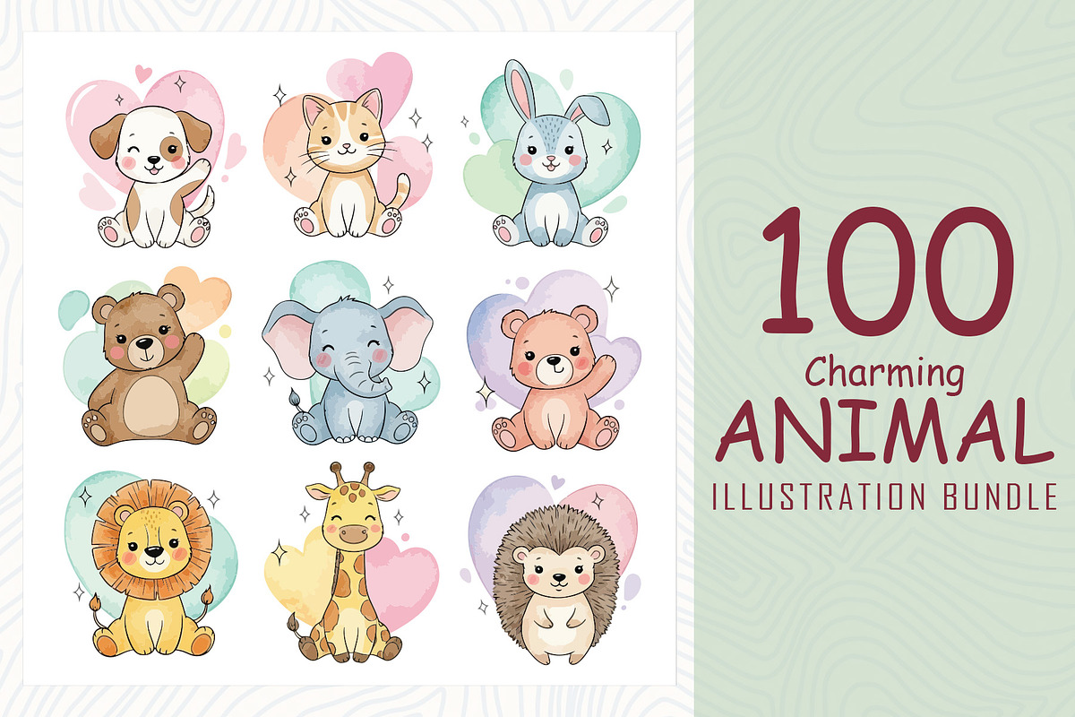 100 Charming animal illustrations, an Animal Illustration by Sofia's Fashion (Photo 1 of 3)