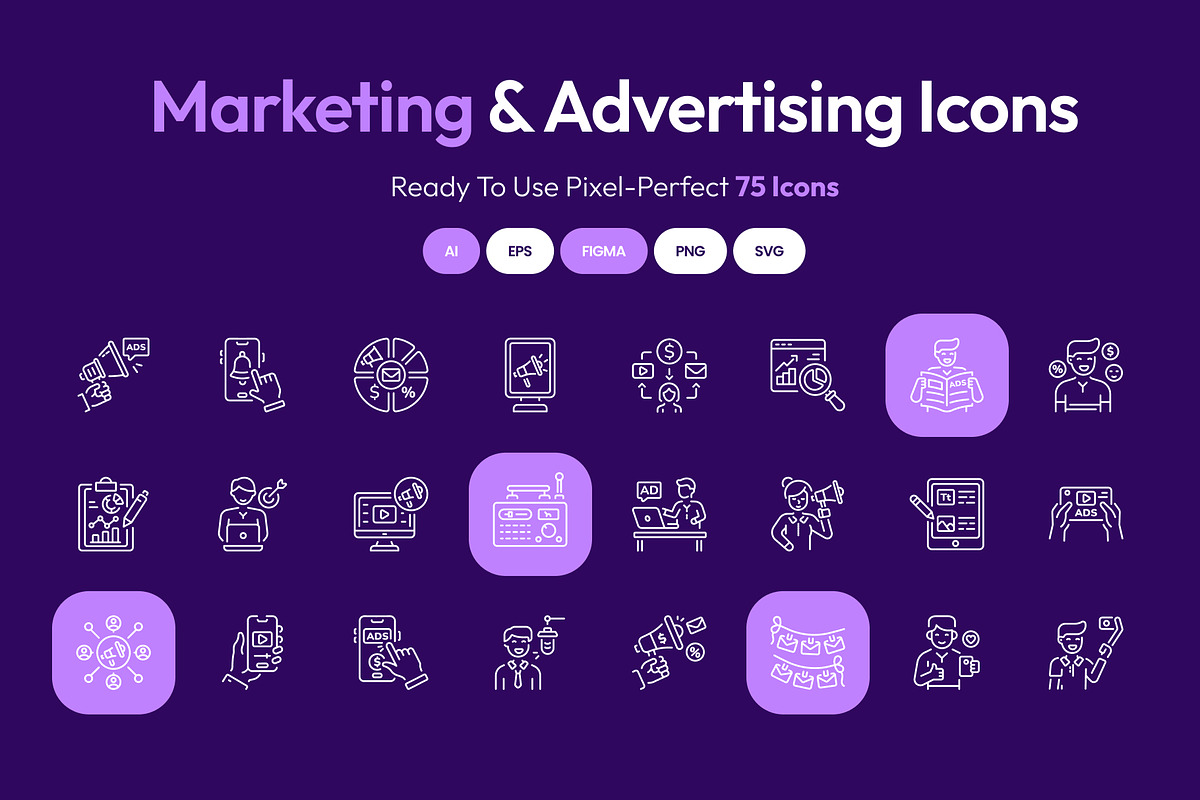 Marketing and Advertising Icons, an Outline Icon by Prosymbols (Photo 1 of 7)