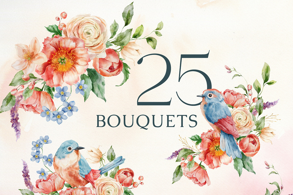Wildflowers watercolor flowers birds, a Decorative Illustration by Yuliya Derbisheva (Photo 5 of 14)