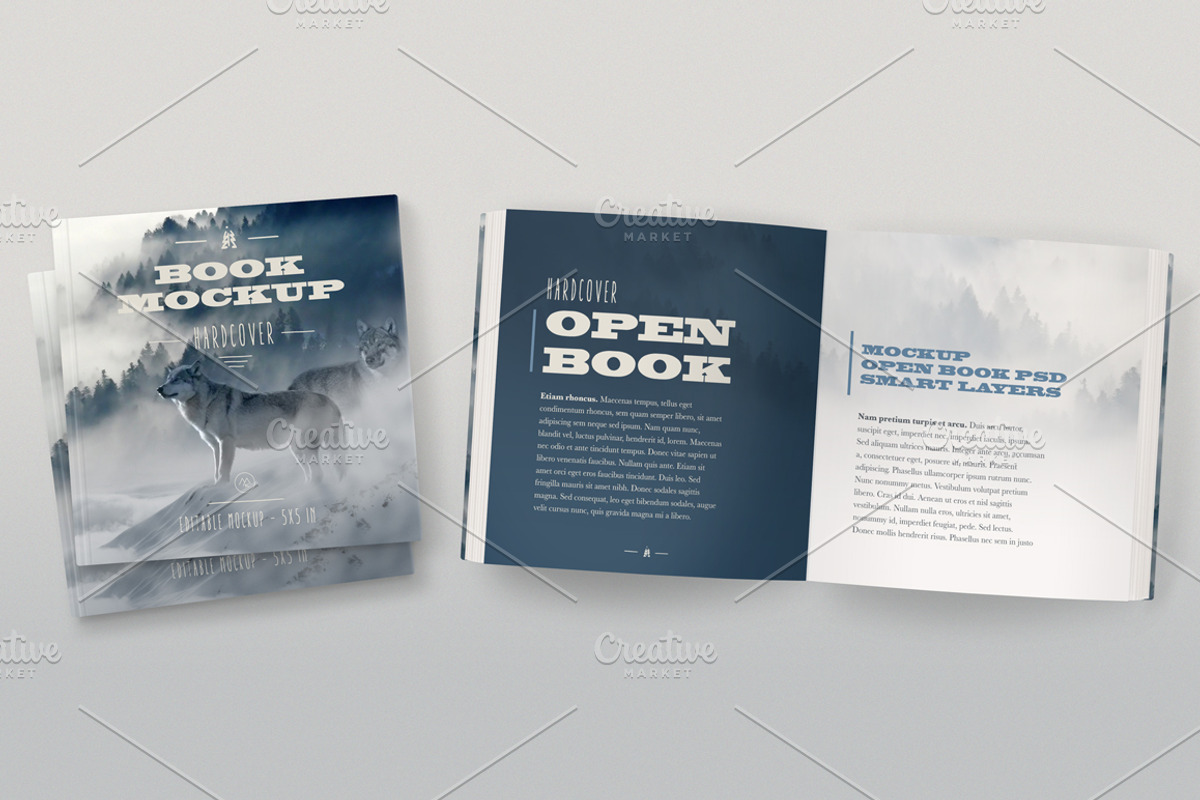 Open Hardcover Book Mockup (Square), a Print Template by ArtefShop (Photo 3 of 22)