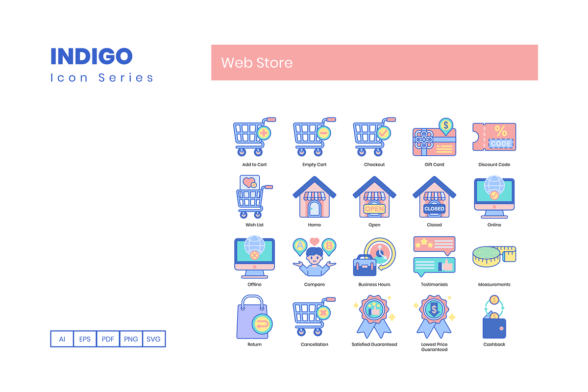 100 Web Store Icons | Indigo Series, an Outline Icon by Flat Icons