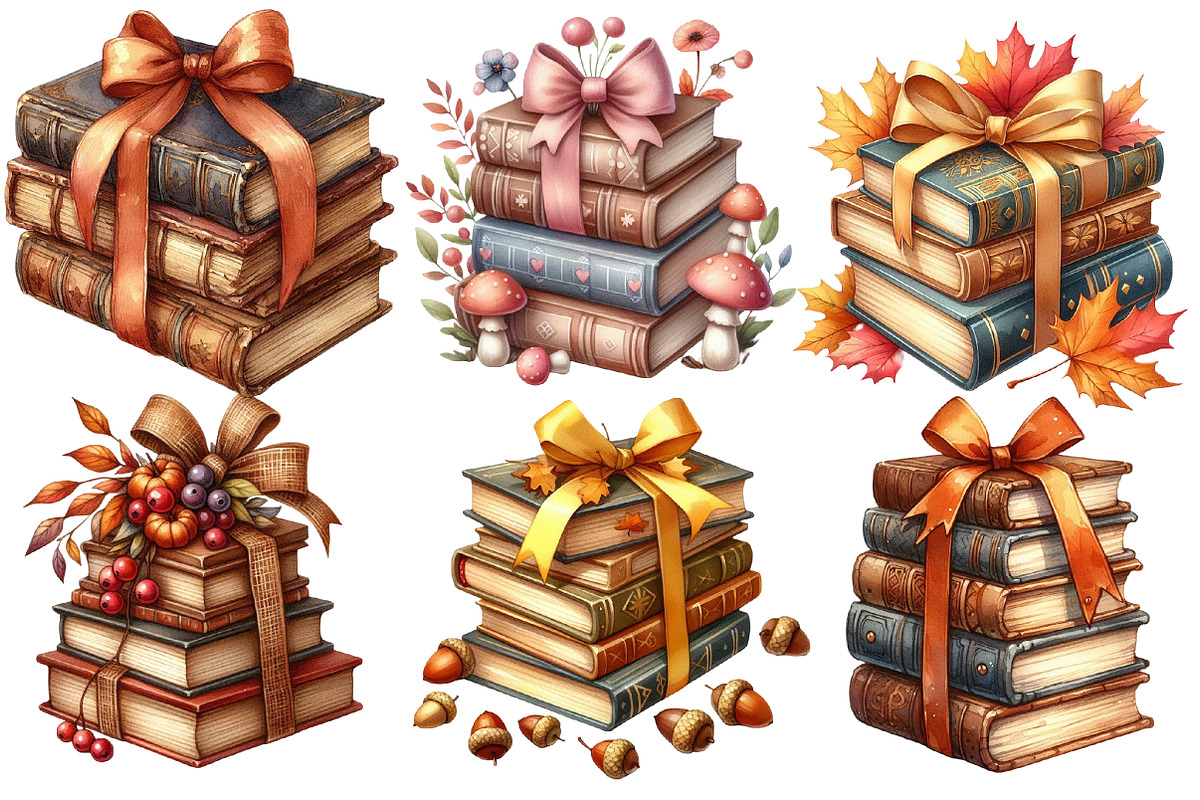 Autumn Bow Book Stack Sublimation, an Illustration by Designworld (Photo 3 of 5)