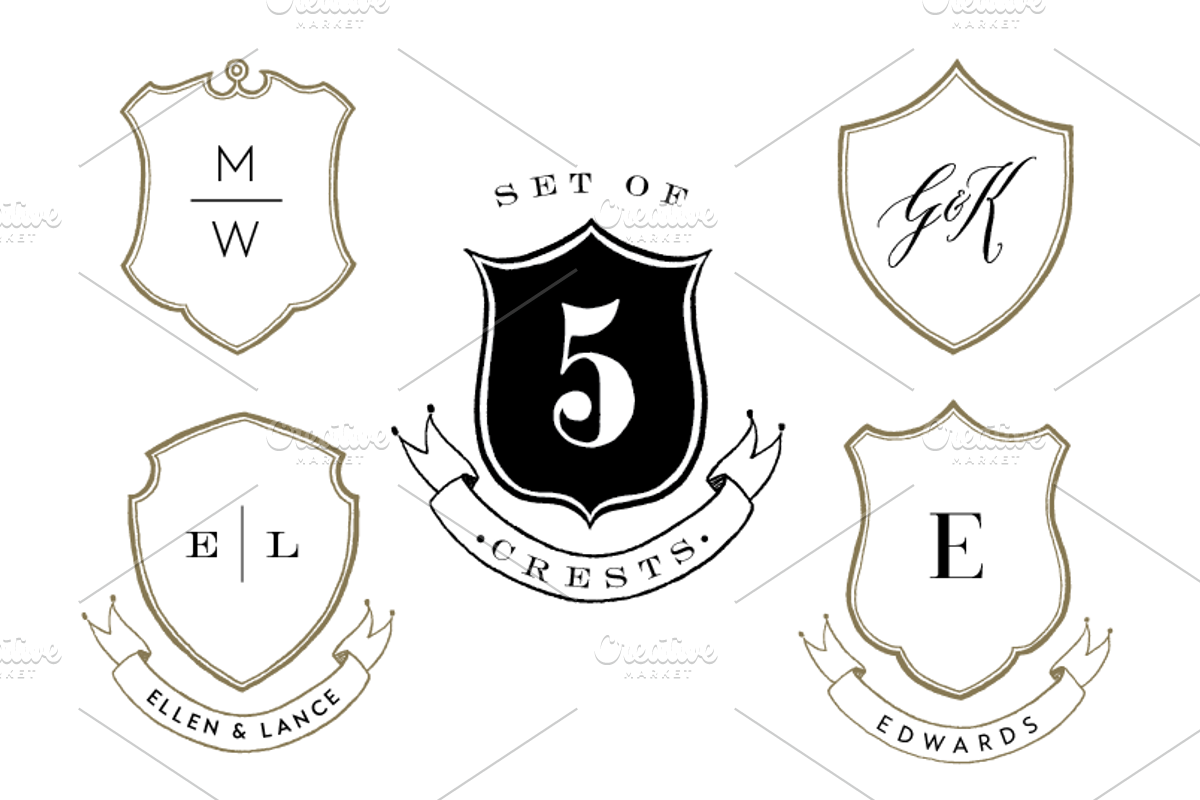 5 Hand Drawn Crests, an Illustration by Bianca Mascorro Art (Photo 1 of 3)