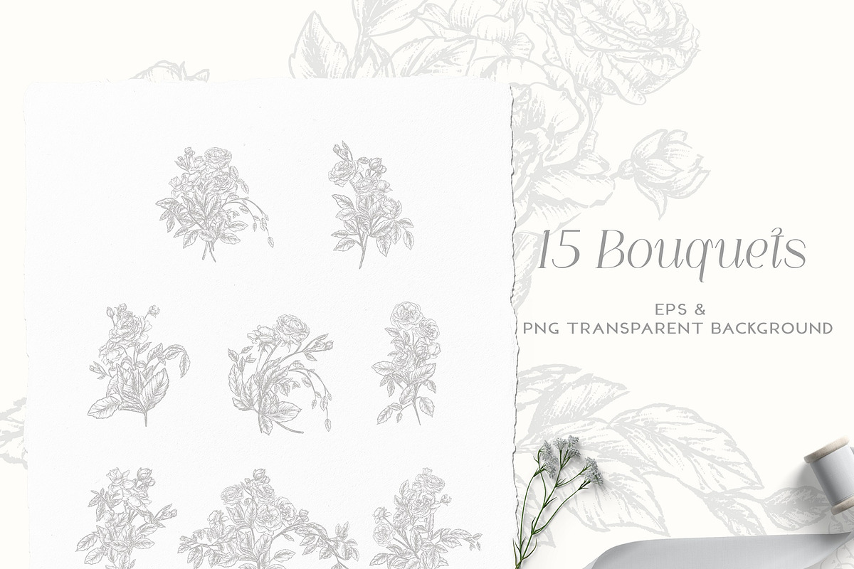 Vintage Roses - Line art Florals, a Decorative Illustration by BlumenSoul (Photo 2 of 8)