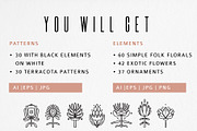 FOLK FLOWERS patterns, elements, an Outline Icon by Lena Nikolaeva (Thumbnail 2 of 12)