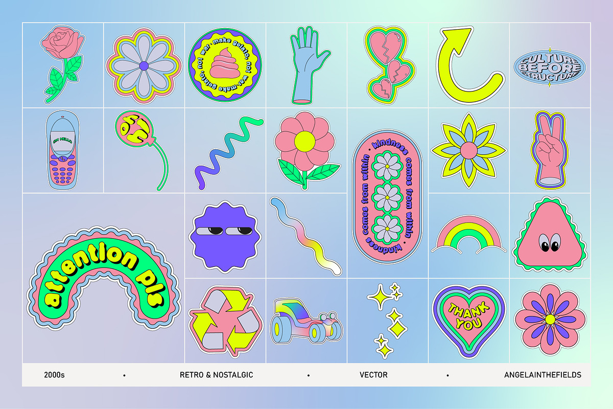 STICKERLAND 2000s Vector Set, an Object Graphic by angelainthefields (Photo 8 of 10)