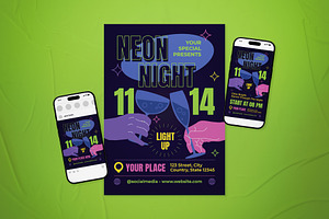 Neon Night Event Flyer Set, a Flyer Template by The Good Store