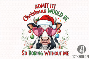 Vintage Christmas Farm Cow PNG, an Illustration by Designking