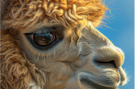 Closeup of a fluffy alpaca face, an Animal Photo by Ylivdesign