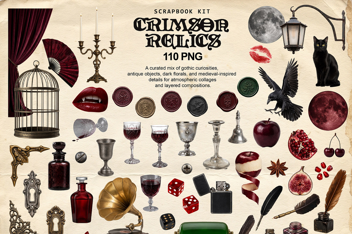 Crimson Relics Scrapbook Kit PNG, an Object Graphic by DreamoraArt (Photo 2 of 9)