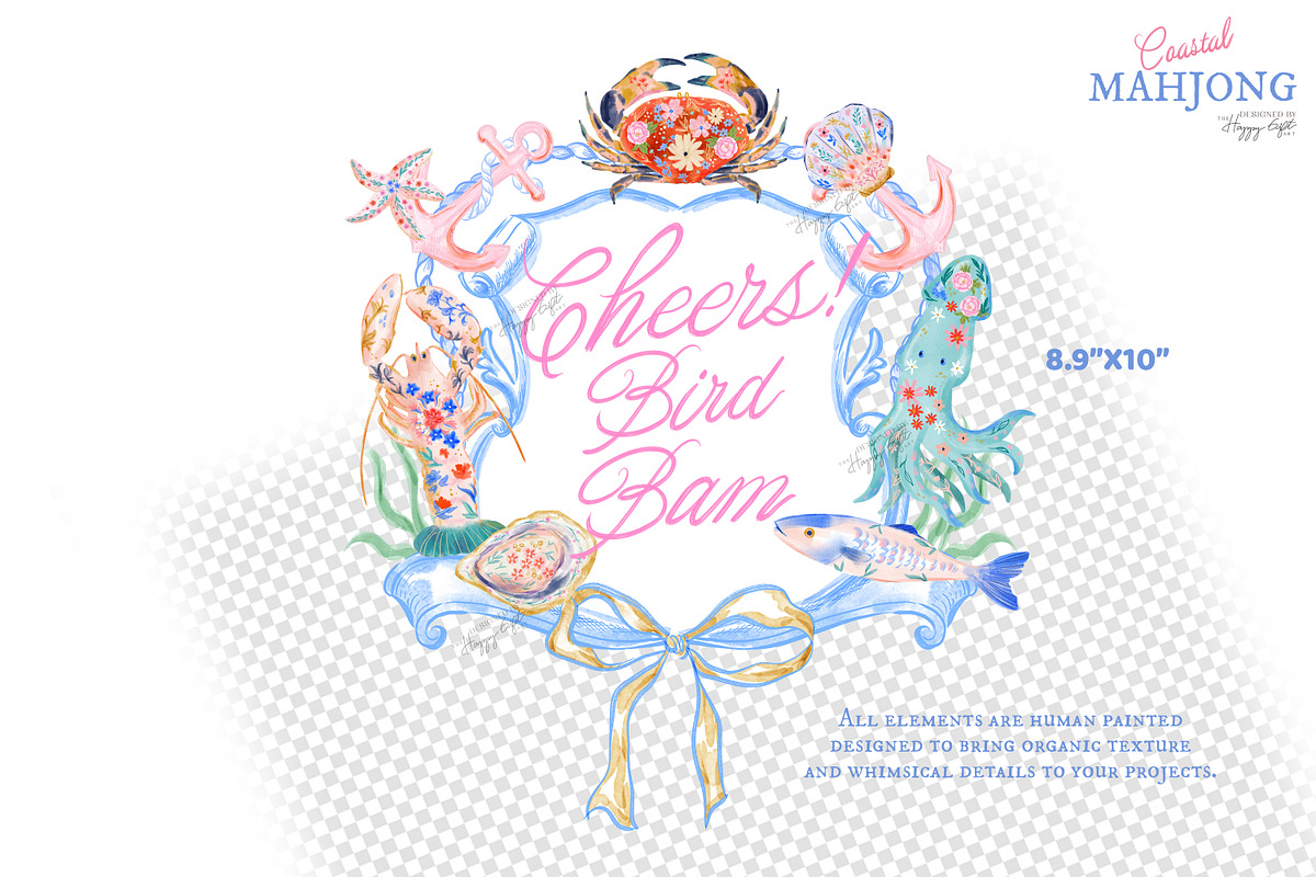 Preppy Coastal Mahjong Illustration, a Decorative Illustration by TheHappyGiftArt (Photo 7 of 7)