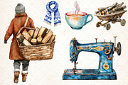 Watercolor Winter Cottage Clipart, an Illustration by Libby Wishes (Thumbnail 5 of 8)